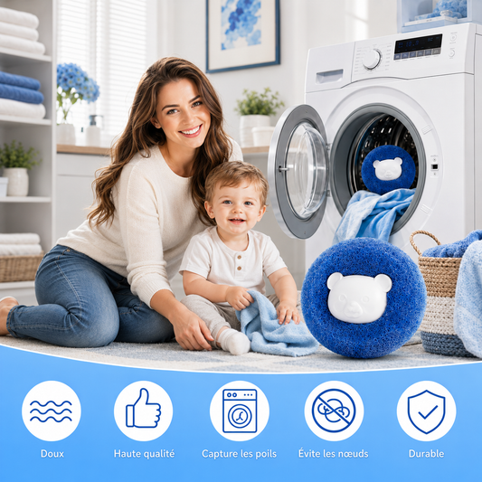 Boule attrape-poils pour lave-linge